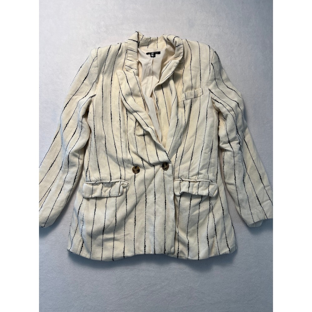 Versona Sm Blazer Career Professional Ivory Black Pinstripe Linen Blend Coat